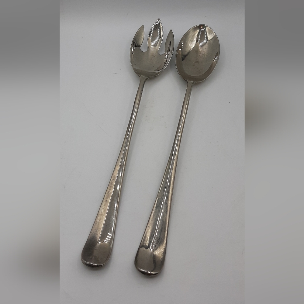 Vintage Elegance Silver Plated Large Salad Fork & Spoon 12 1/2" Long Solid